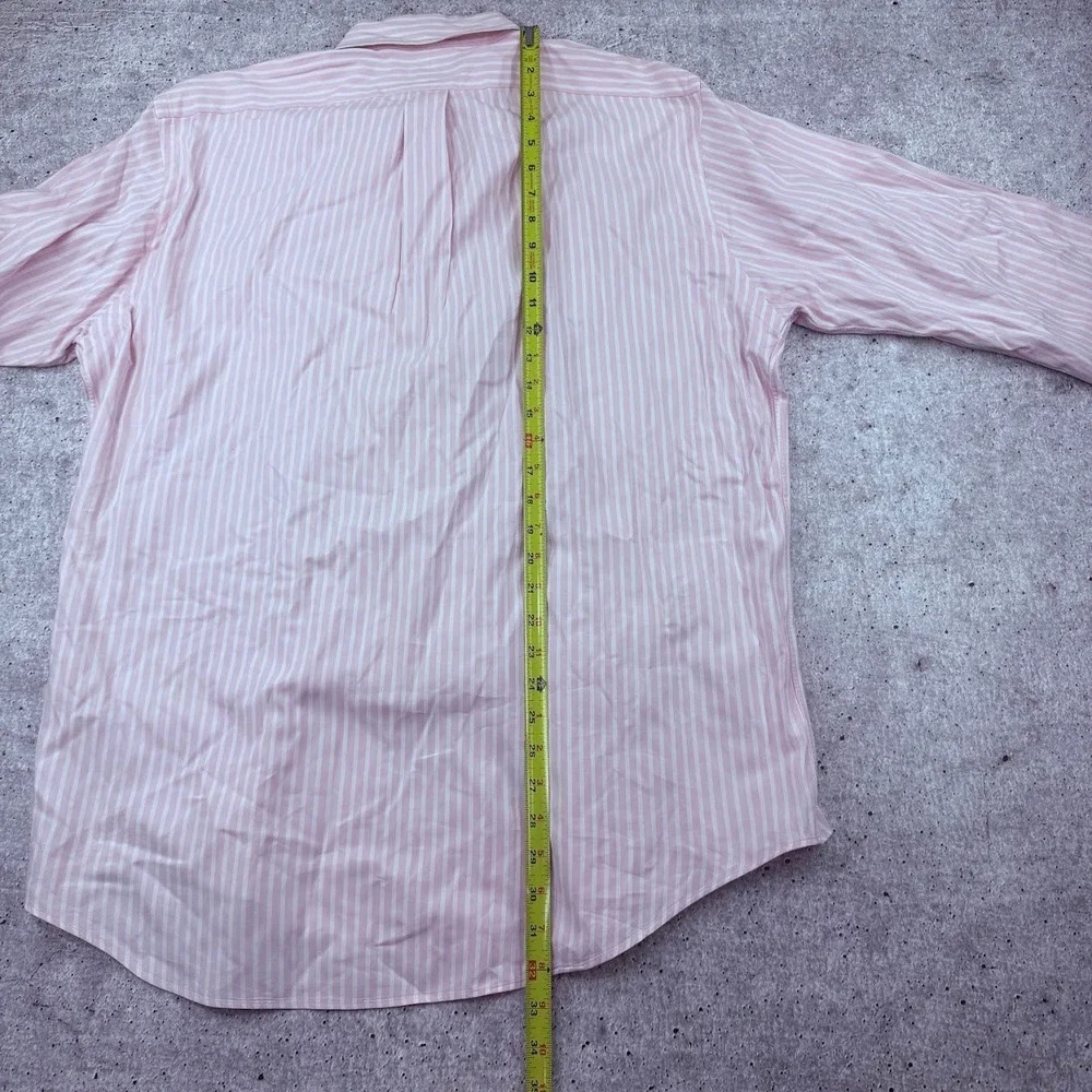 Vintage Polo Ralph Lauren Pink White Striped Button Up Mens L Cotton Blue Pony